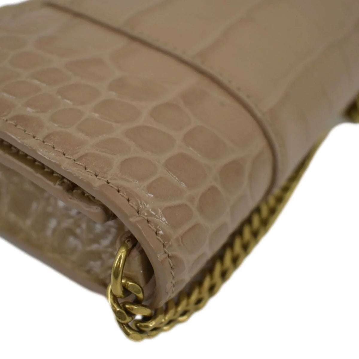 Pre-owned Bag Crocodile BALENCIAGA Hourglass Brown Shoulder Leather Embossed Chain Light