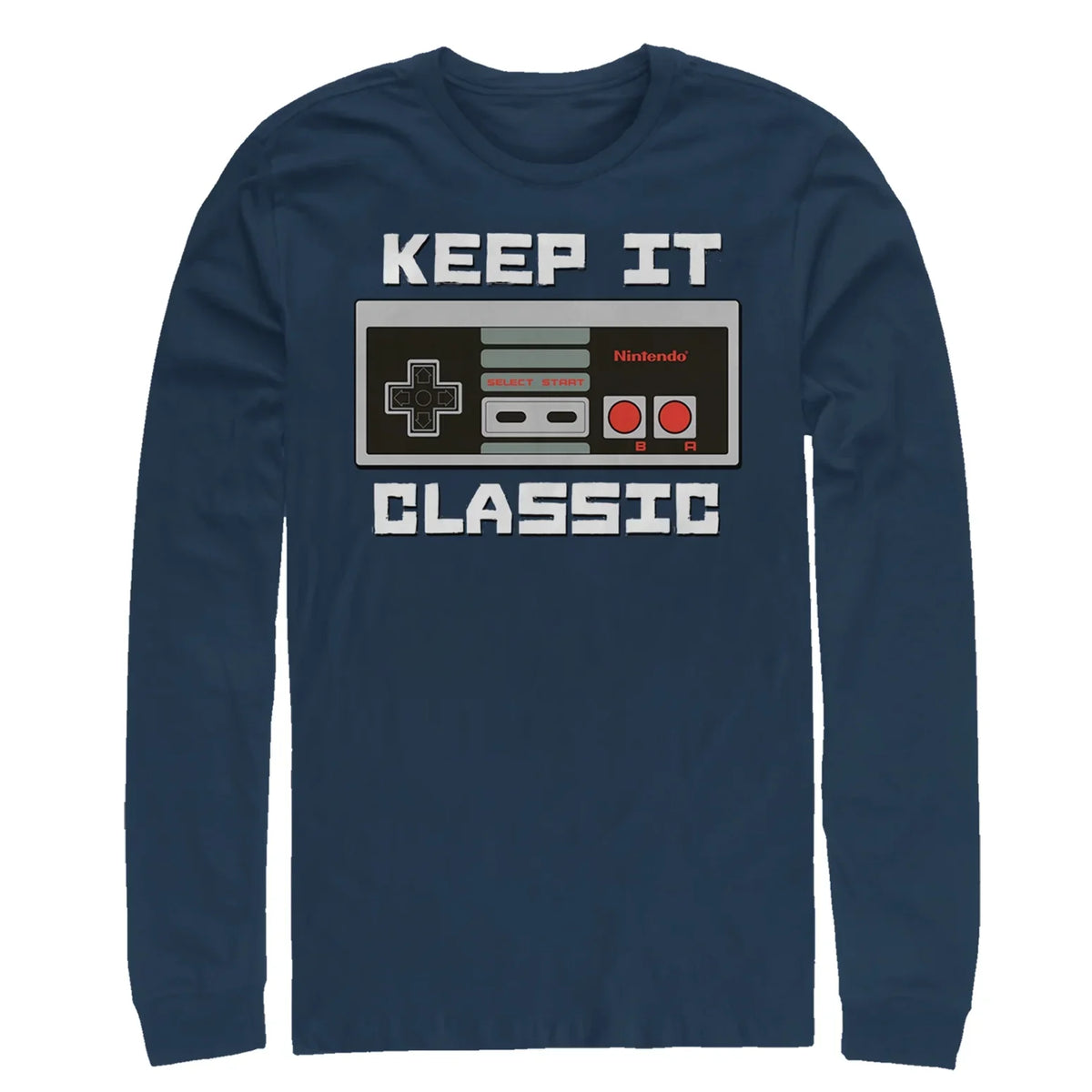 Classic Controller X Navy Sleeve Large Nintendo NES Men's Blue Long Shirt