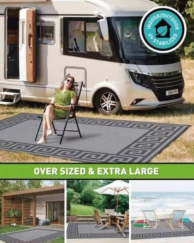 with x designs) Rug Mats Patio 2 exterior (Reversible 9' Gray 12'