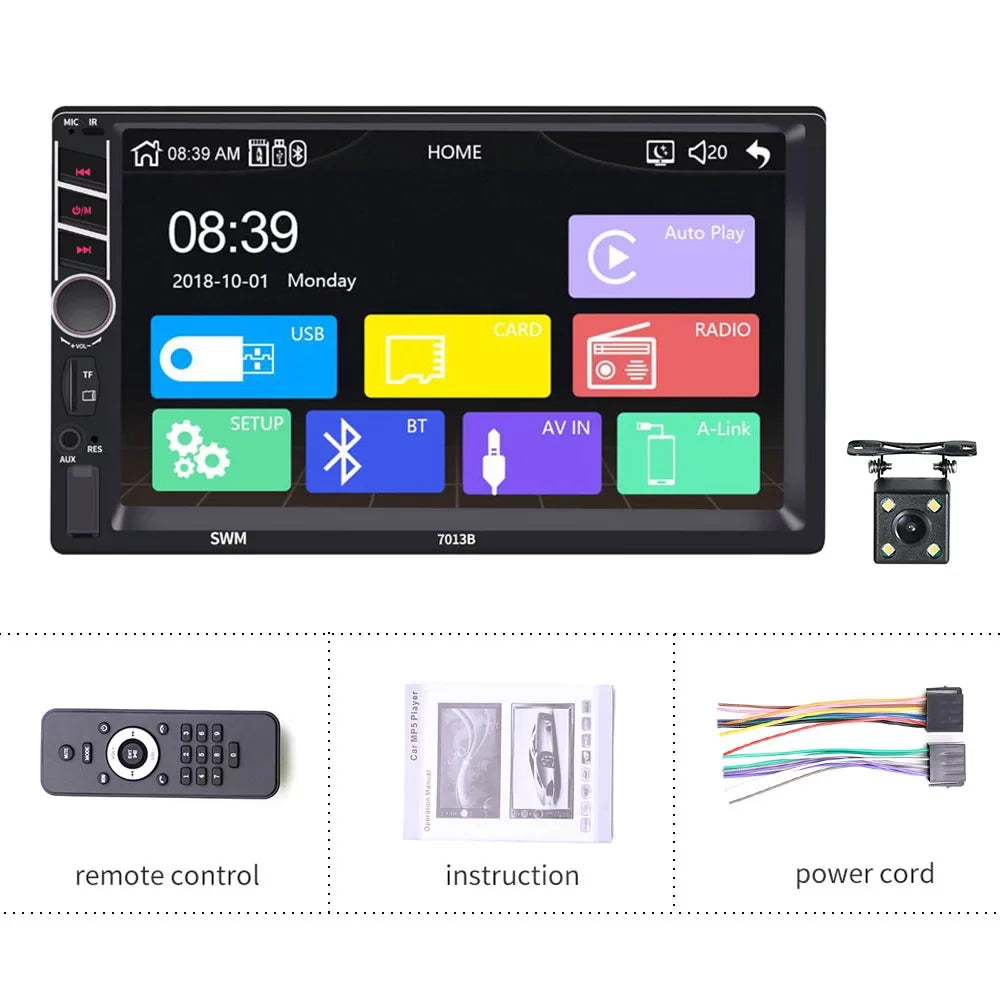 Radio 2 Stereo Bluetooth inch Camera D-play Touch 7 Podofo Car Car 4 MP5 with with Player Din USB Car Screen View Rear LED