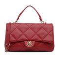 Lambskin Leather Authenticated (Good) Carry Unisex Red Small Easy Satchel Bag Pre-Owned Flap
