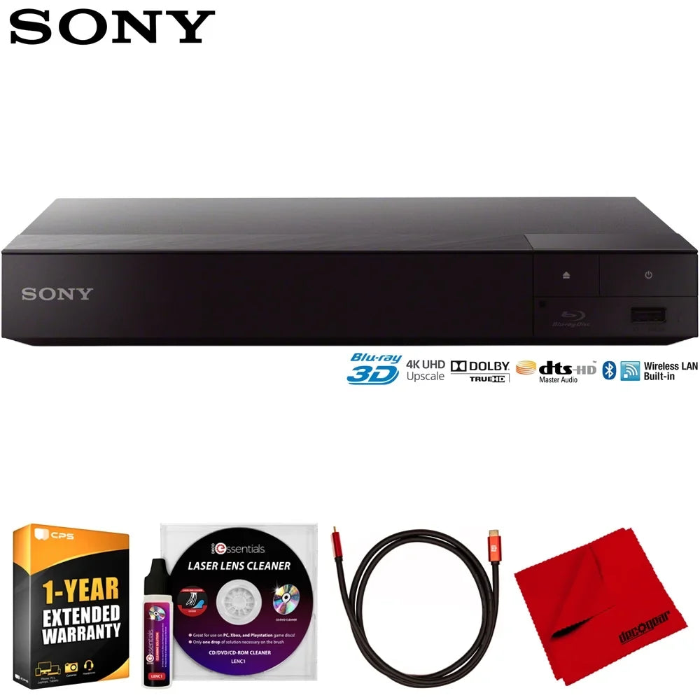 Pack 4K Enhanced Laser Protection Deco Gear BDP-S6700 with 1 Year & HDMI Disc Cloth, CPS Microfiber Player Cleaner Upscaling 3D Bundle Cleaning 6FT Deco Blu-ray Streaming Cable, Essentials Lens