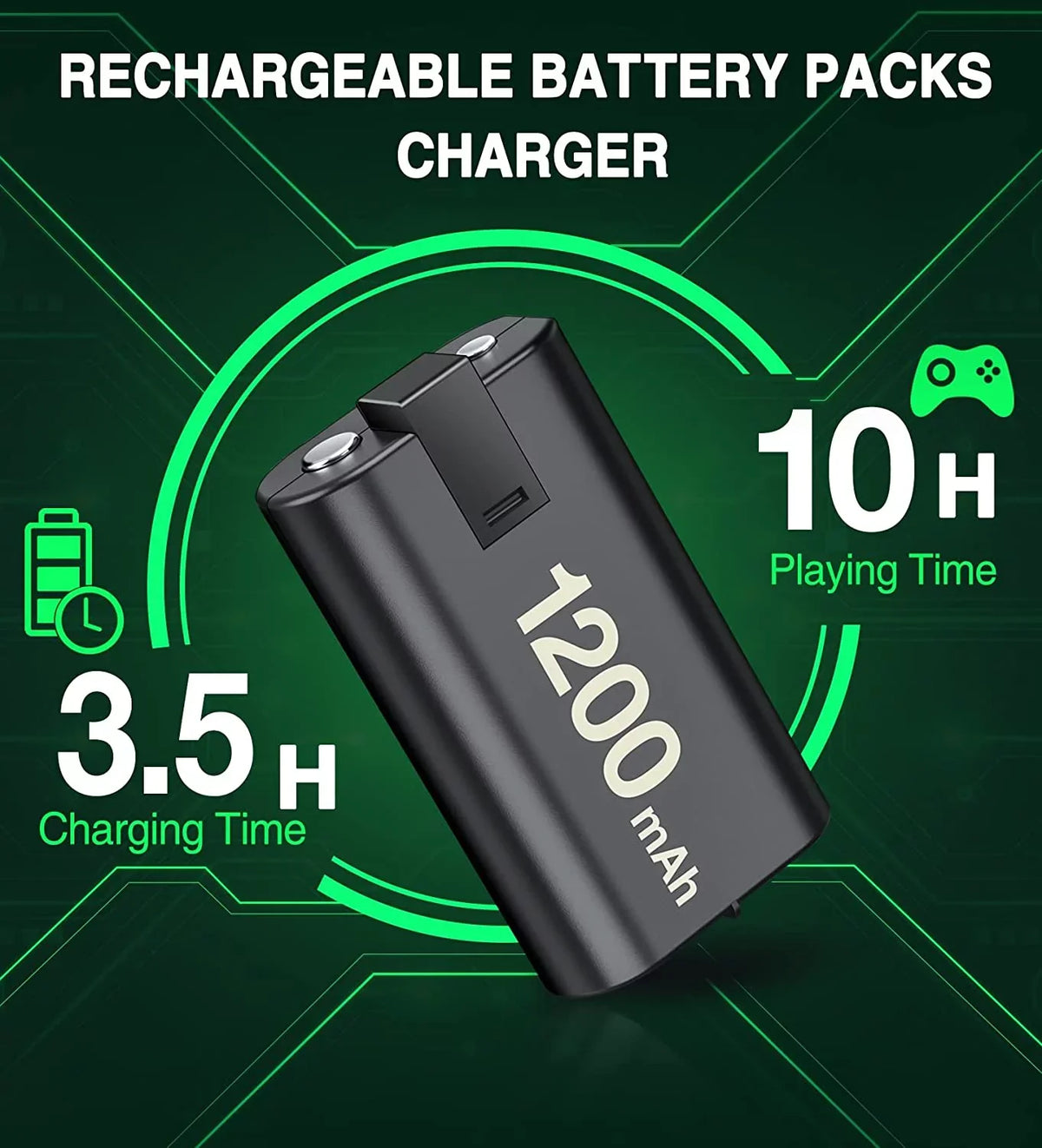 Xbox for with 4x1200mAh Xbox Battery Pack Battery Charger Rechargeable Series One Xbox for EUROA Controller Pack X|S/Xbox S/X/Elite-Black