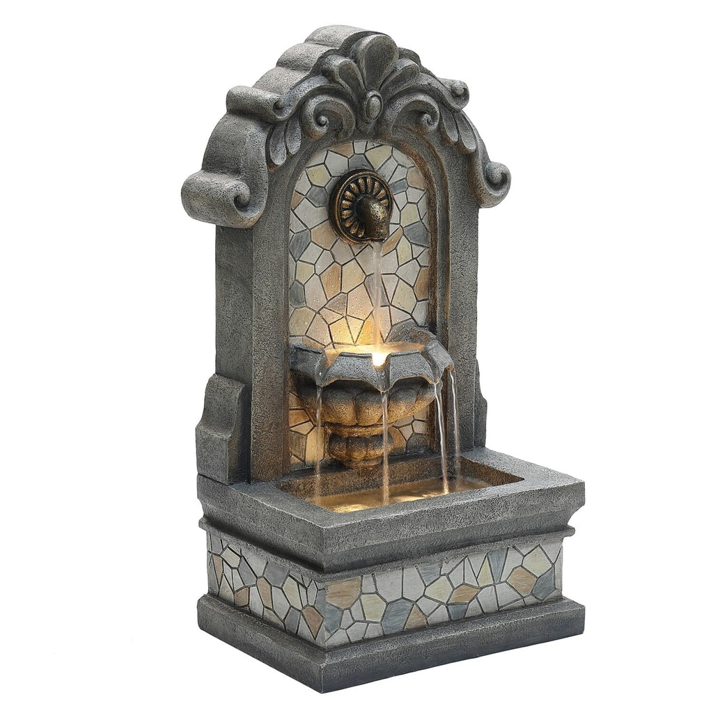 liquid H Lights Mosaic with Fountain Wall LuxenHome Freestanding Resin Gray 27" exterior
