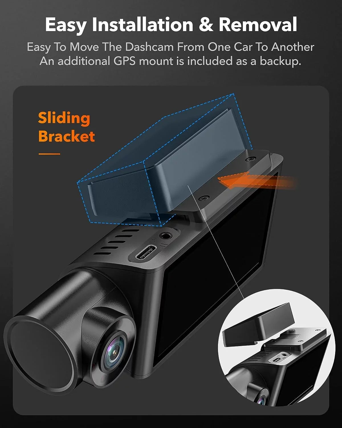 4K G-Sensor, WOLFBOX 3 Parking Vision, with Dash Loop WiFi&GPS, Channel, 3" Rear Monitor 24H Front and Recording, DashCam LCD IR Night Cam Super