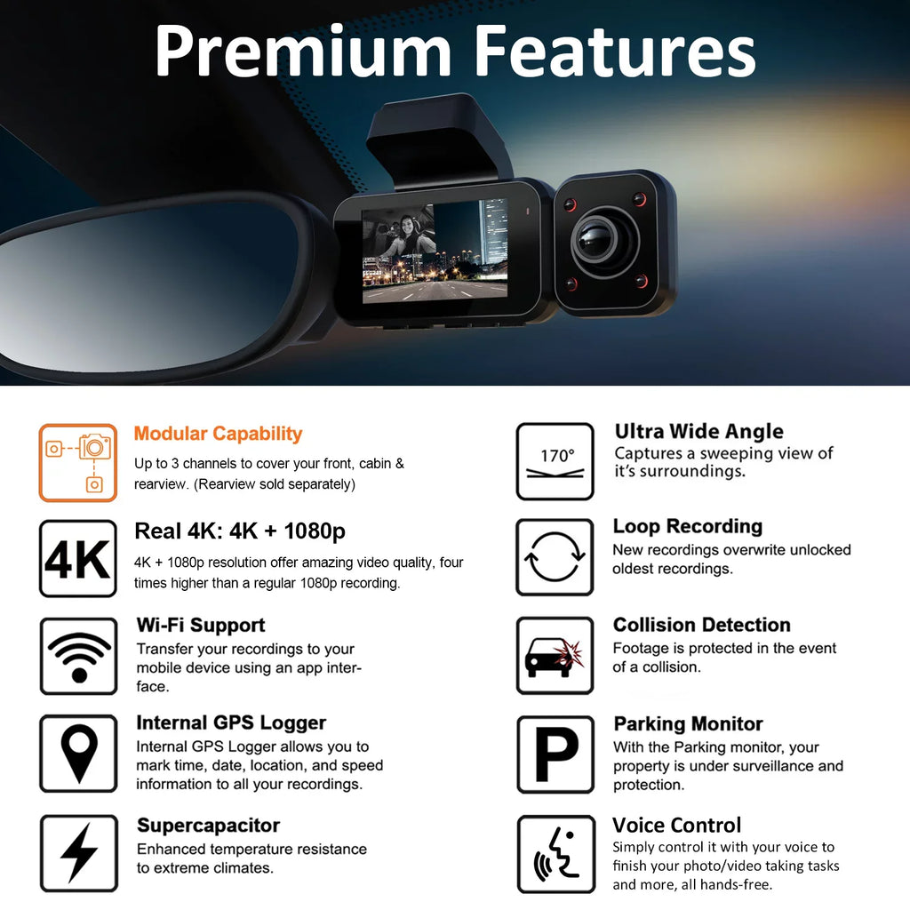 V5C Capabilities, Cam 1080p 4K Camera Dash and w/ Wi-Fi, Modular Front & GPS Cabin
