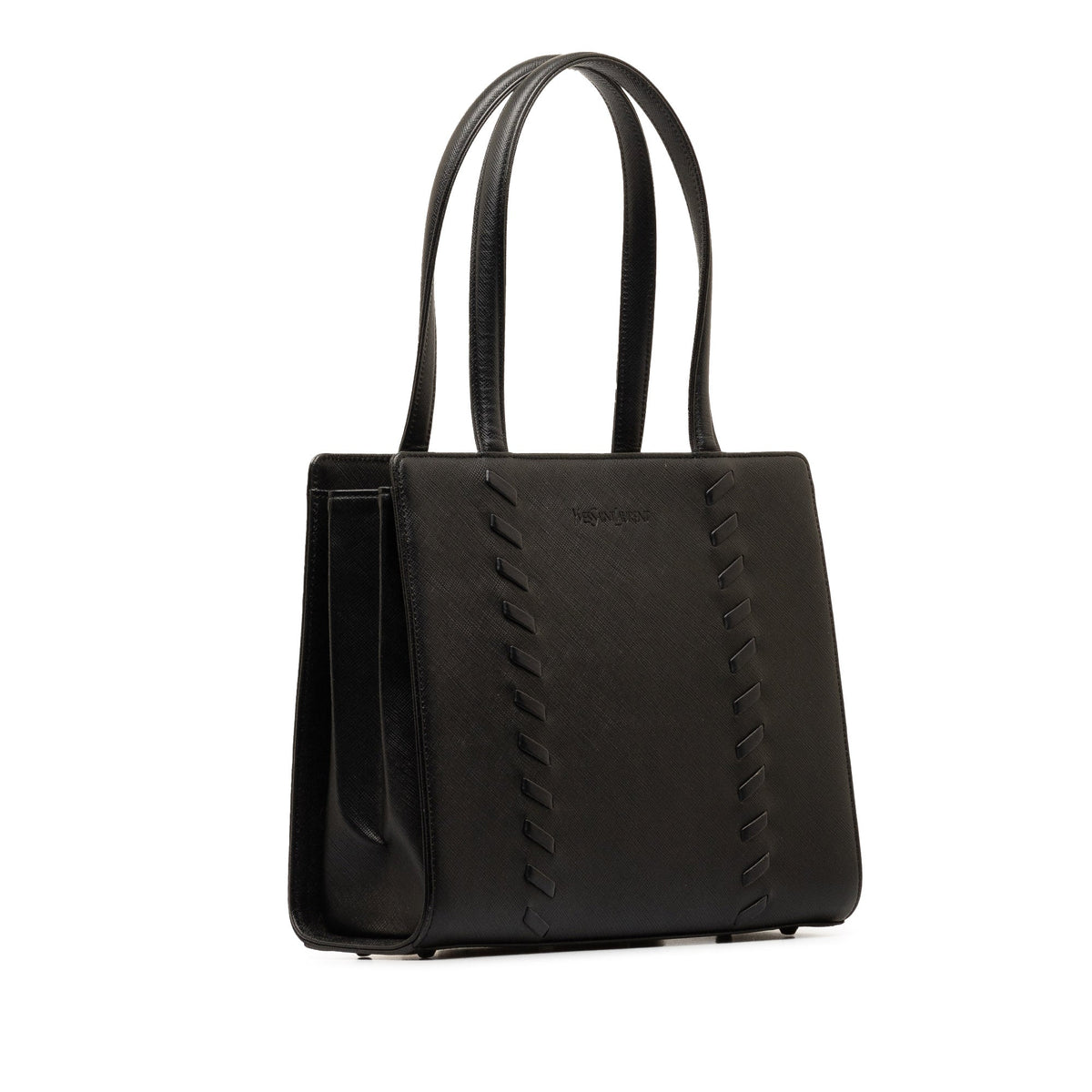 Calf Authenticated (Good) Saint Unisex Laurent HandleBag Top Pre-Owned Black Yves Leather Handbag