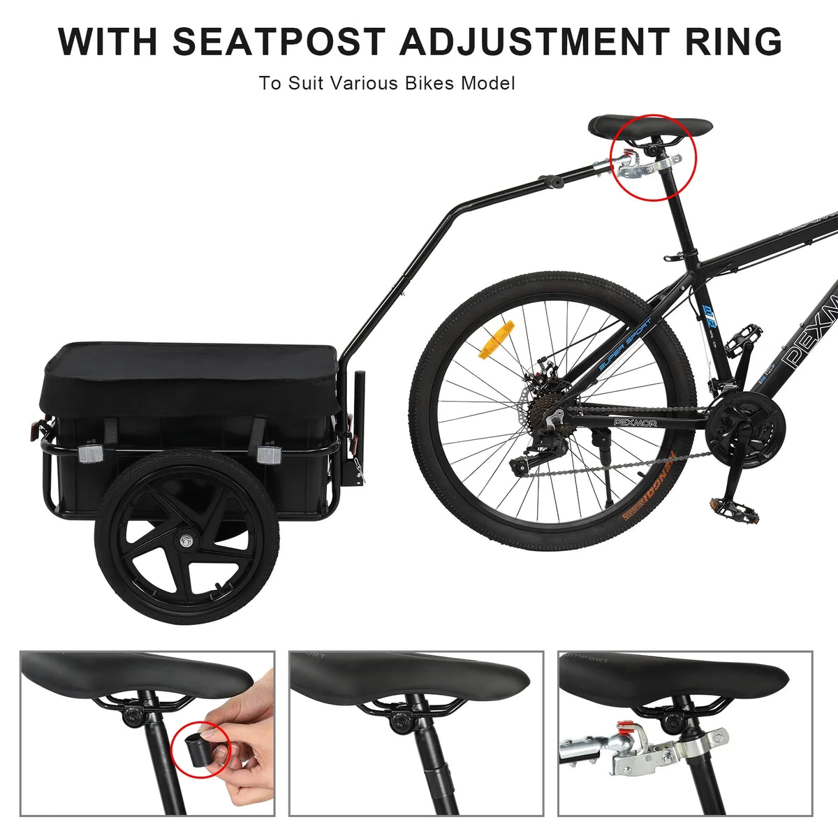 Waterproof W/Universal Bicycle Trailer Bike PEXMOR Wagon Coupler Cargo Cover Trailer, &