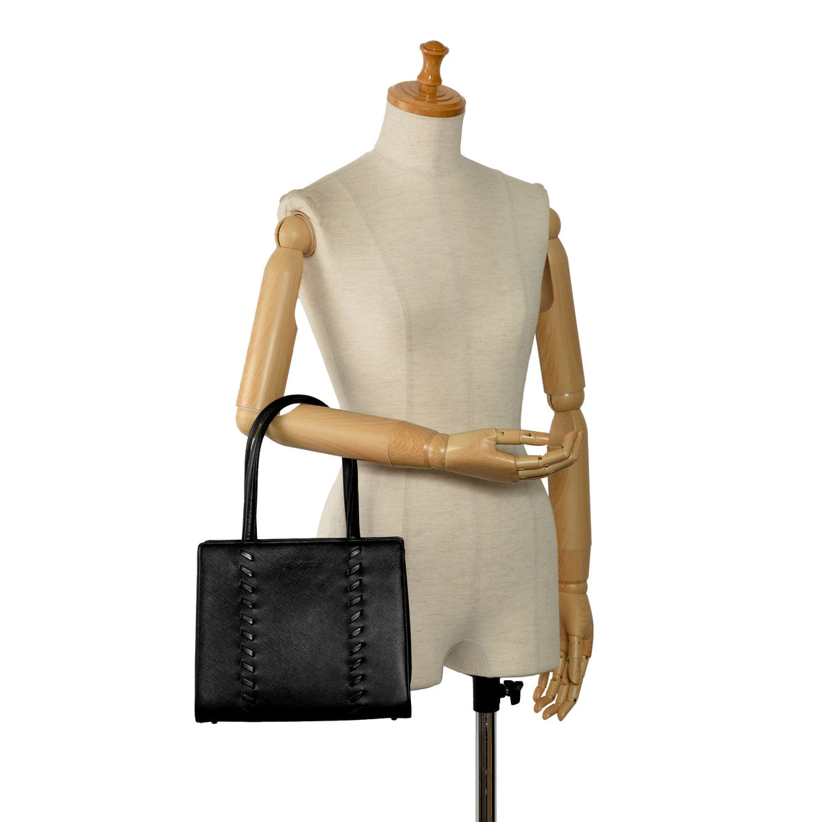 Calf Authenticated (Good) Saint Unisex Laurent HandleBag Top Pre-Owned Black Yves Leather Handbag
