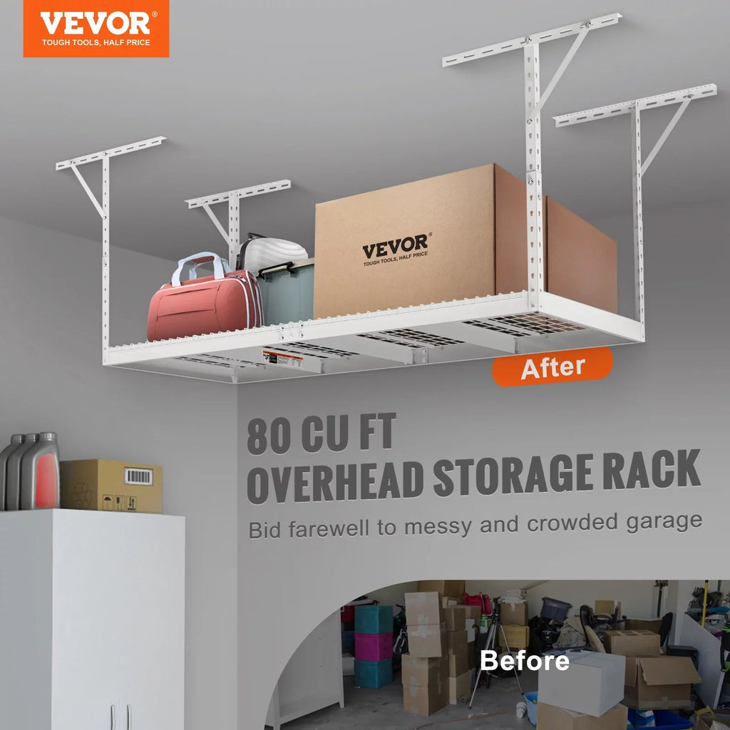 Ceiling White VEVOR 600lbs Rack Overhead Storage Garage Adjustable 36x96in Rack
