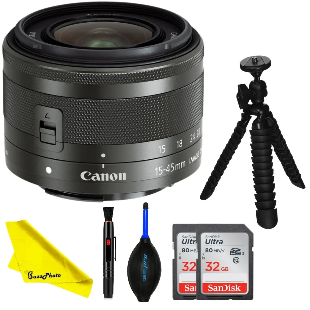 IS - STM 15-45mm Basic EF-M BuzzPhoto Canon f/3.5-6.3 Bundle Lens (Graphite)