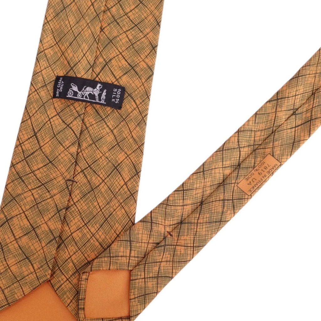 Hermes 100% twill men's silk tie (Good) Pre-Owned HERMES orange
