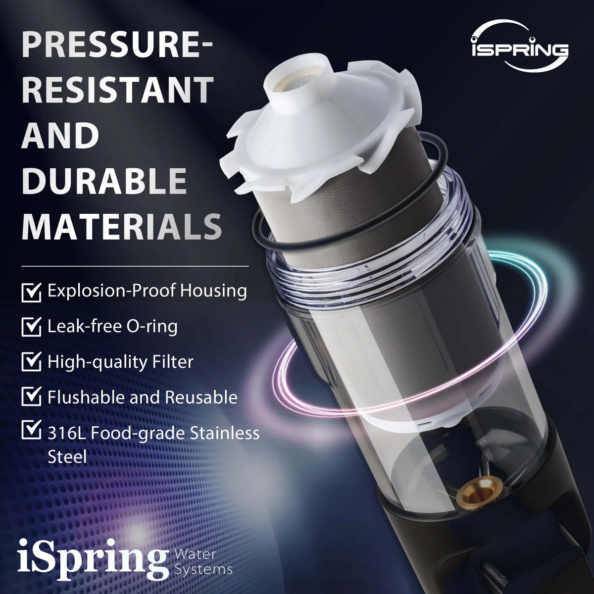 Microns Modes, dimension, Touch-Screen 500 Whole Bypass, 4 Flushable Reusable, Flushing, with House Spin-Down Auto and Prefilter, Filter iSpring Upgraded Housing, WSP500ARJ-BP Clear liquid Sediment Jumbo