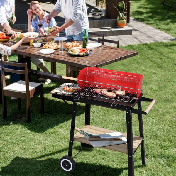 for Small with Inch 27 exterior for Backyard Grill Square Grill Camping Charcoal Portable Patio Duty BBQ Cooking Wheels Barbecue Coal Heavy