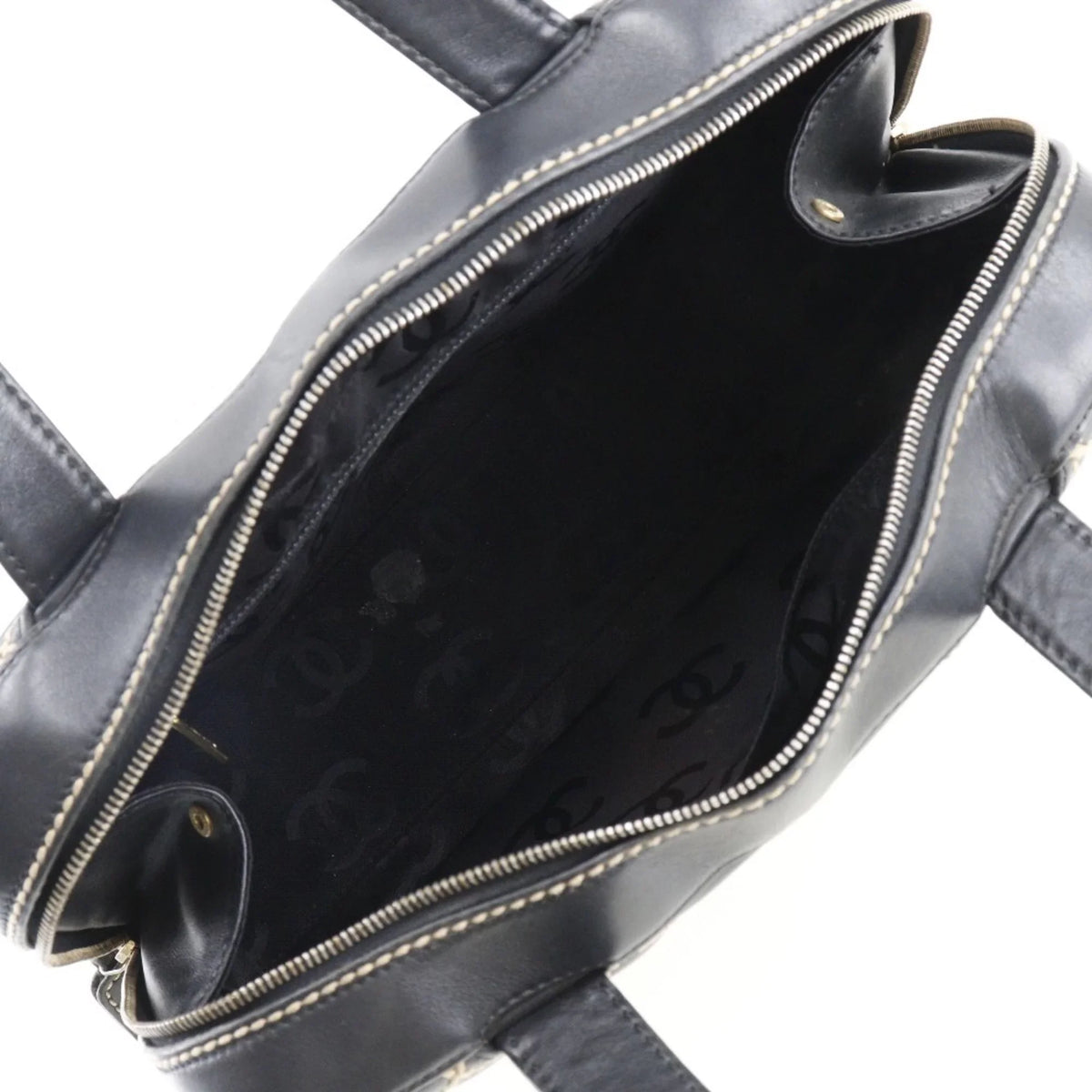 Wild A14692 Pre-Owned Mini (Fair) Black Ladies Stitch Handbag Calf Boston