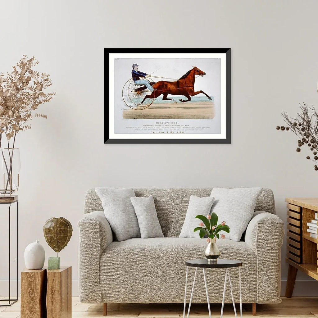 21-7/8" mare, Nettie: Rysdyk's Historic Hambletonian, by x and Framed star dam, 17-7/8" Print, American