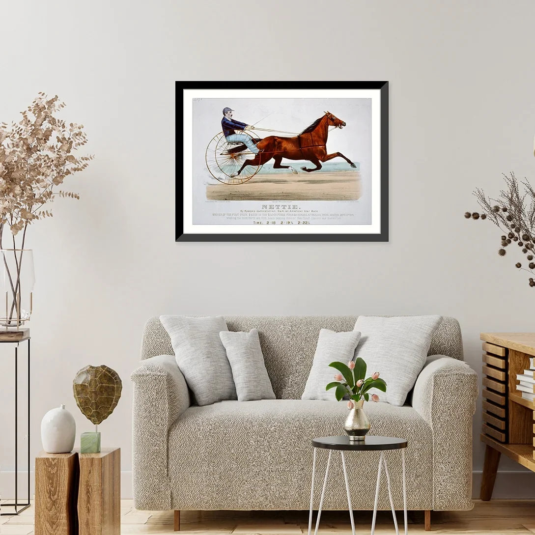 21-7/8" mare, Nettie: Rysdyk's Historic Hambletonian, by x and Framed star dam, 17-7/8" Print, American