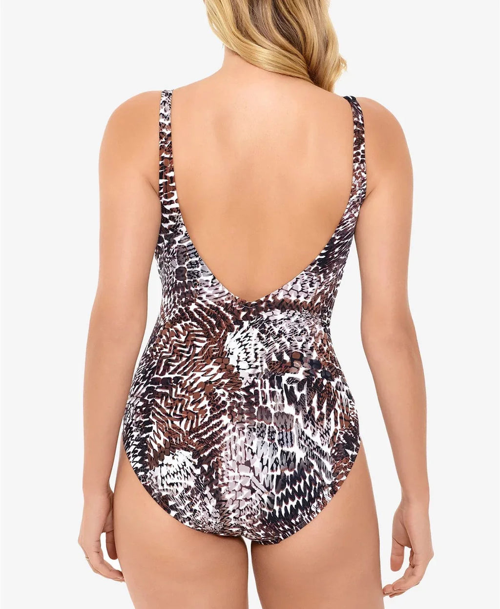 Women's Printed Control One Piece 10 SWIM Brown Tummy Halter SOLUTIONS Swimsuit