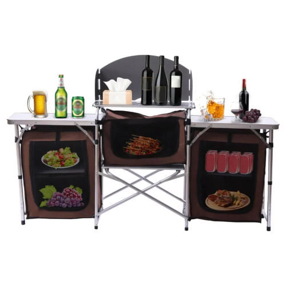 Storage Picnic Table Camping Portable Cabinet Kitchen Table Rack Cooking Folding