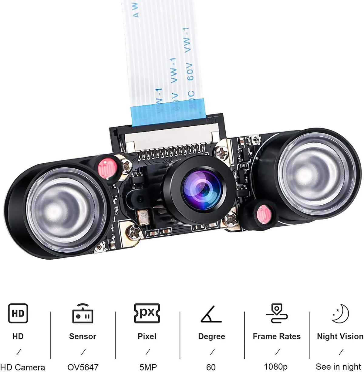 Camera 1080p OV5647 5MP Vision Raspberry Night Video Module Compatible Camera 4 Adjustable-Focus Pi Webcam