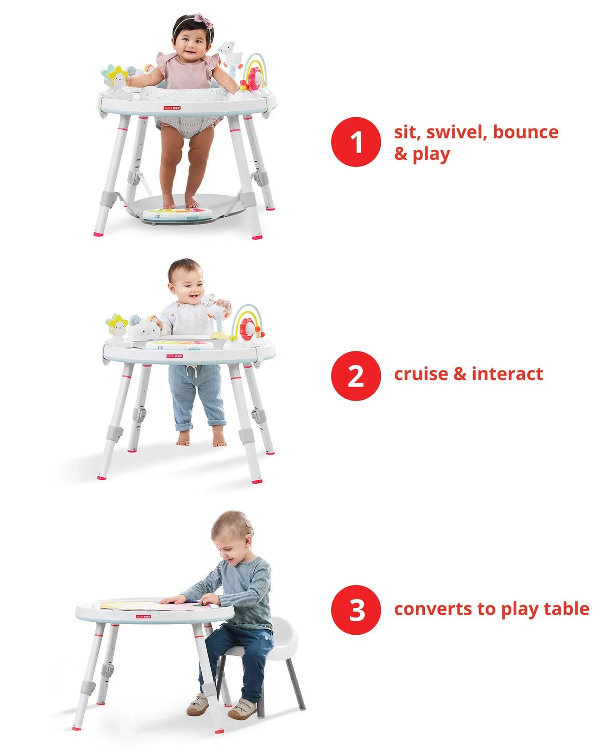 Silver Hop Play Functionality, Lining with 4mo+, 3-Stage Baby Activity Center: Cloud Center Grow-with-Me Skip Interactive