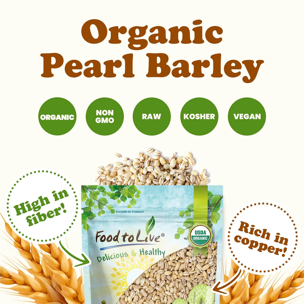 Food to 6 Organic Raw, Live Vegan — Non-GMO, — Barley, by Pounds Kosher, Pearl