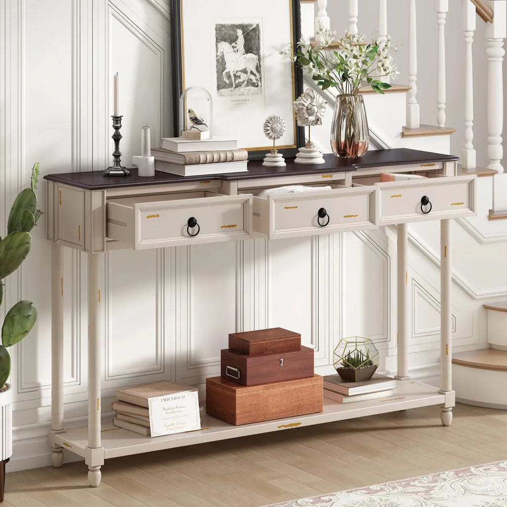 (Antique for Drawers Sofa Shelf Table with WF189574AAK) OLD White SKU Entryway Projecting Console Drawers Long and TREXM Table with