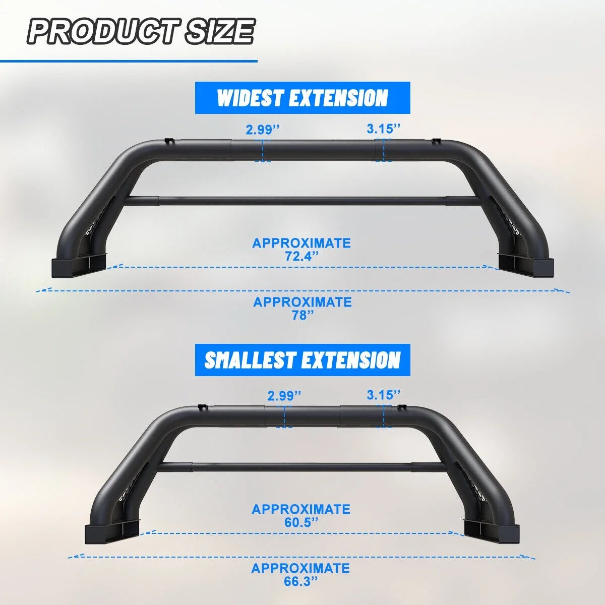 62.9-74.7" Ranger Bar 2019-2023 Rack Chase For Adjustable Sport Bed Truck Fit Roll Bar