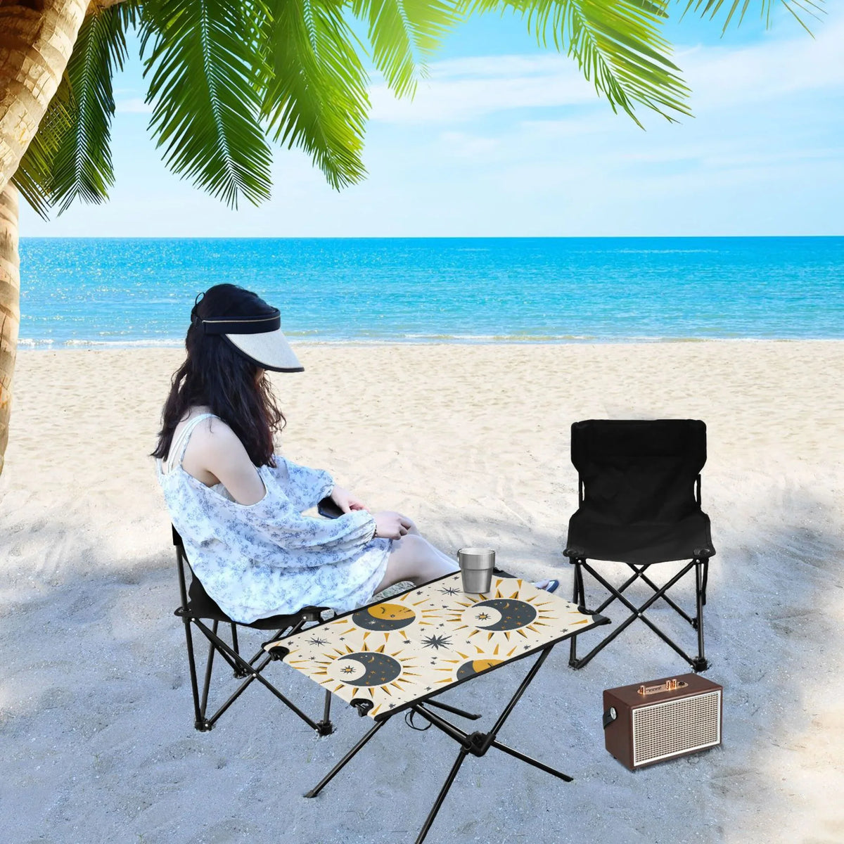 Bag for Moon Portable Travel exterior Folding Beach Table Compact with Table BBQ Stars Storage Camping Fishing Sun Table Picnic and