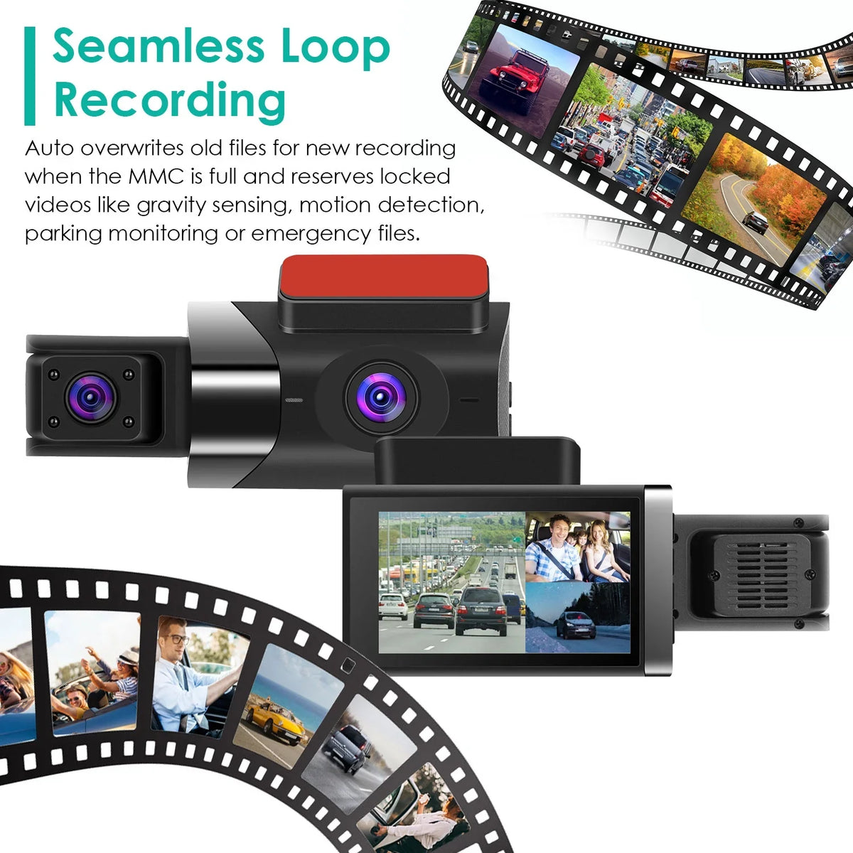Loop G-Sensor Angle HD Vision Recording Dash DVR Full Car 2K Parking Video Recorder Night GPS Car 140° Dashcam Monitor with iMounTEK Cam