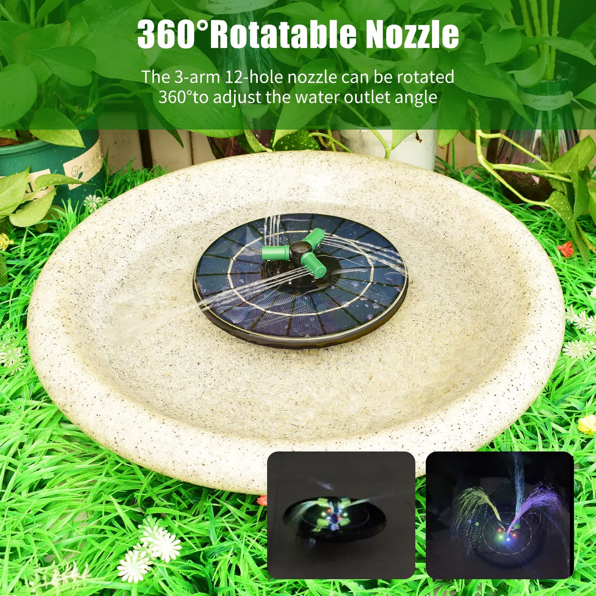 Pond Colorful for Battery Pump Solar Fountain Rotatable Bird With 6W 9 Nozzle Inch Auto-Shut Solar Small Pump Fountain With off Garden RGB Bath
