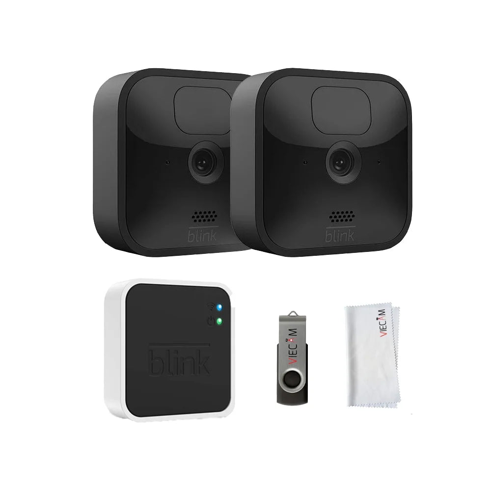 Drive Blink_Outdoor Security with System, 32GB Blink_2_Camera and | VIECAM Camera Bundle Includes Kit Local Storage 2 Cloth USB Cleaning