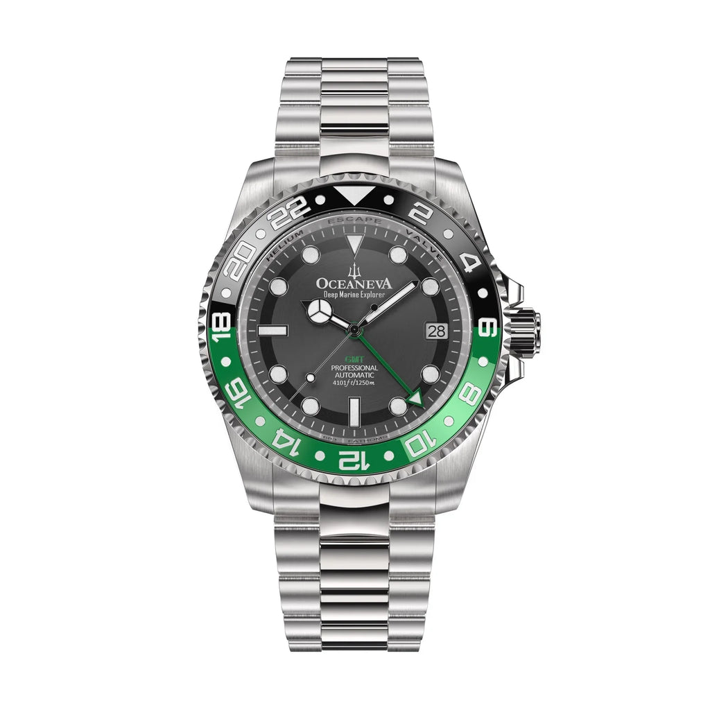 Japan Deep Bezel Triple Watches liquid Pro Resistance Movement Swimming Black 1250M Wrist Marine Oceaneva™ with Dive Green - Seal Screw Down - Case Men Watch Explorer Automatic - For Back Diver GMT