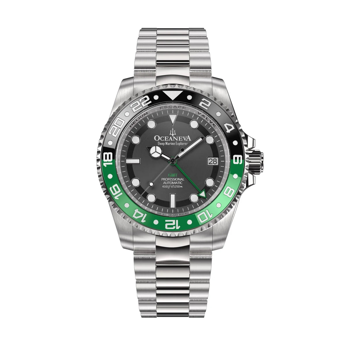 Japan Deep Bezel Triple Watches liquid Pro Resistance Movement Swimming Black 1250M Wrist Marine Oceaneva™ with Dive Green - Seal Screw Down - Case Men Watch Explorer Automatic - For Back Diver GMT