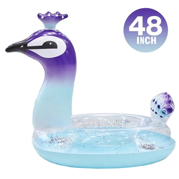 for Glitter Peacock Inch Lounge Inflatable Fast Toys Kids Summer Melia Float Game Party Swim Decorative with Designed Raft 48 Beach Pool Party liquid | Valves