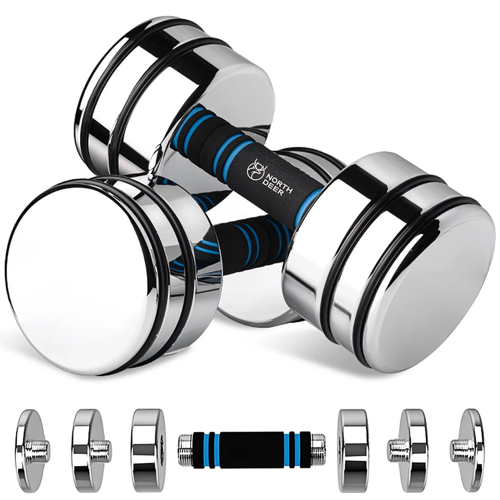 with 5lb Steel Adjustable Gym Set for 15lb 20lb Silver 10lb Dumbbells Pair Foam Northdeer 30lb Lifting Weight Fitness 50lb Weights Handle,