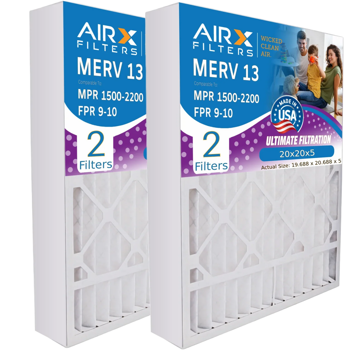 91-013 WICKED Comparable MERV FPR with USA Air 1500 - Compatible Furnace & to 13 2 FILTERS 9 AIRX Filter 2200 20x20x5 MPR Premium Filter CLEAN 20x20x5 by Ultravation AIR. Made Pack