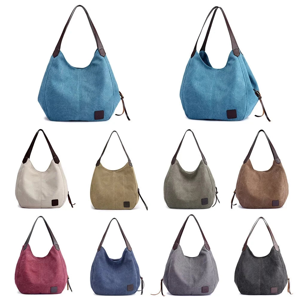 Vintage Bags MIXFEER Canvas Multi-pockets Women Totes Handbag Shoulder Bag Hobo
