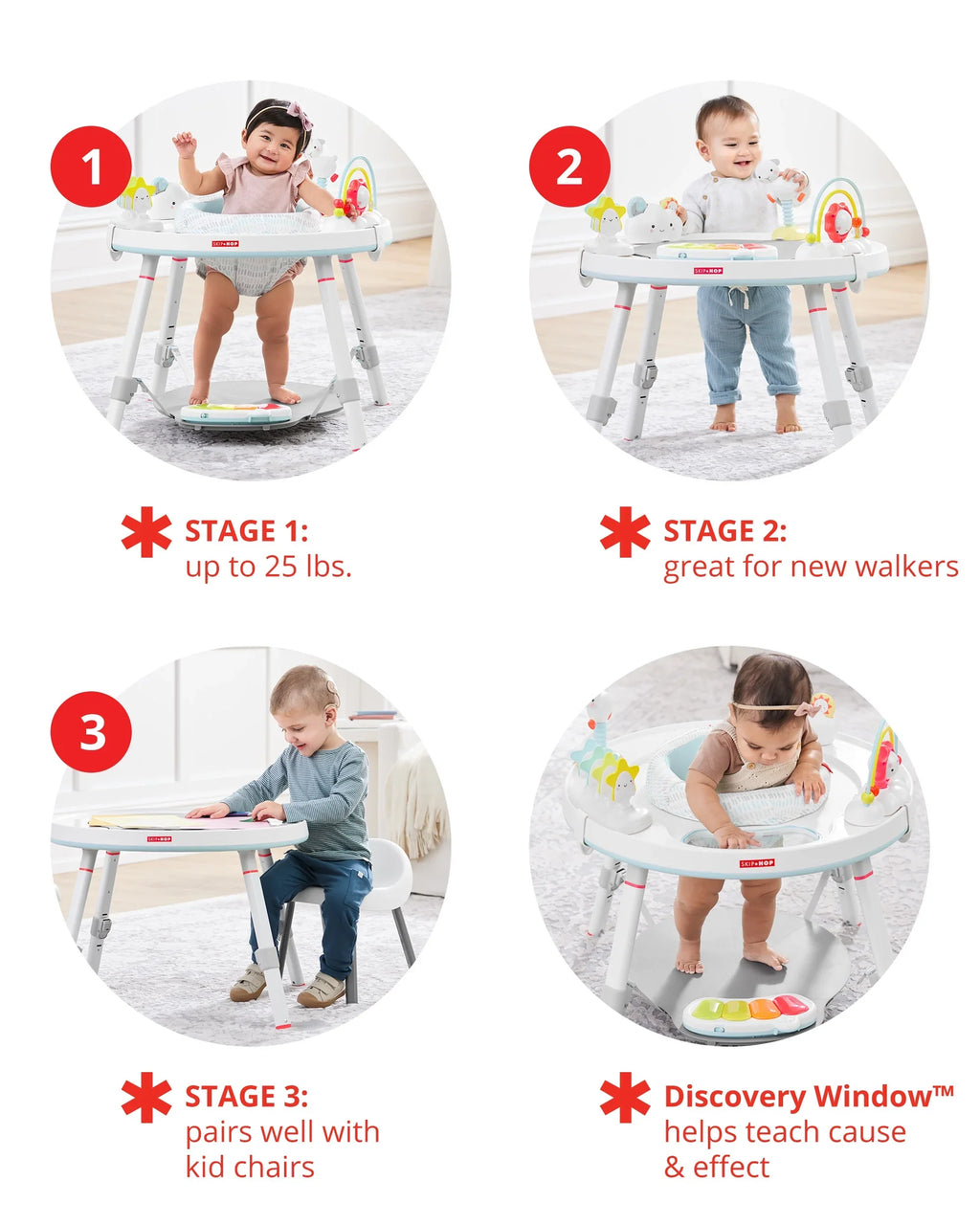 Silver Hop Play Functionality, Lining with 4mo+, 3-Stage Baby Activity Center: Cloud Center Grow-with-Me Skip Interactive