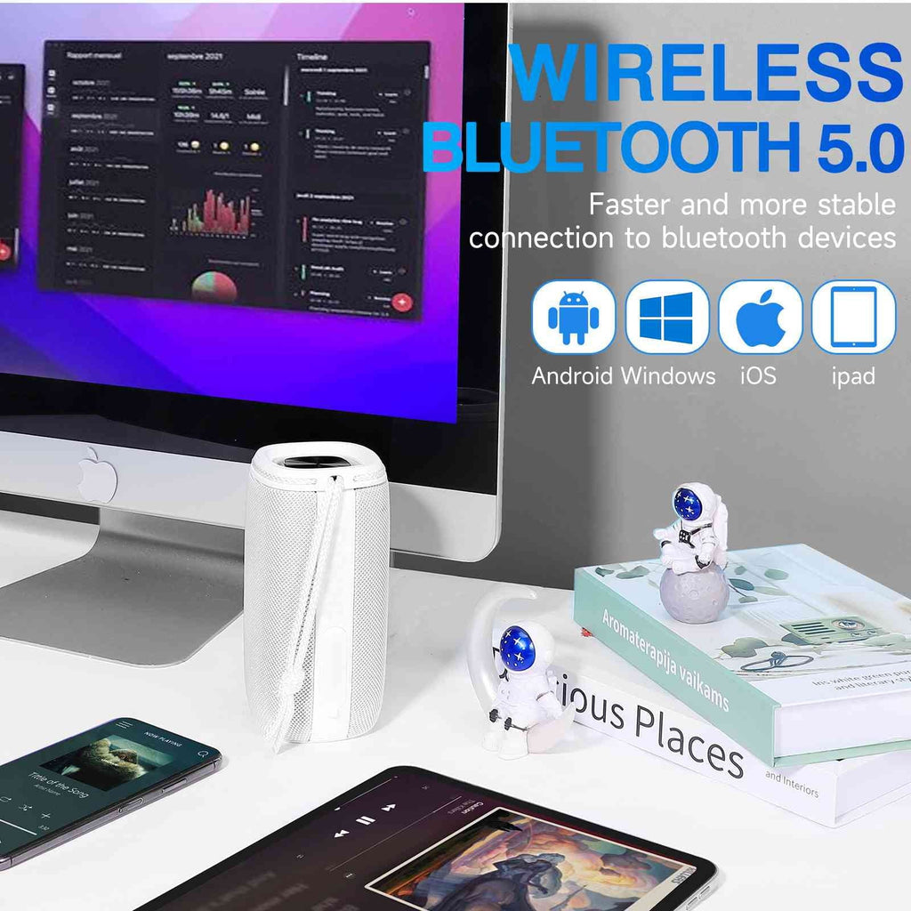 UrbanX Speakers Surround Wireless F62 IPX5 Bass, 360° Sound Waterproof for Bluetooth True Galaxy Portable - Punchy Speaker BT5.3, White Series Pairing, HD with Speaker, Scorpio