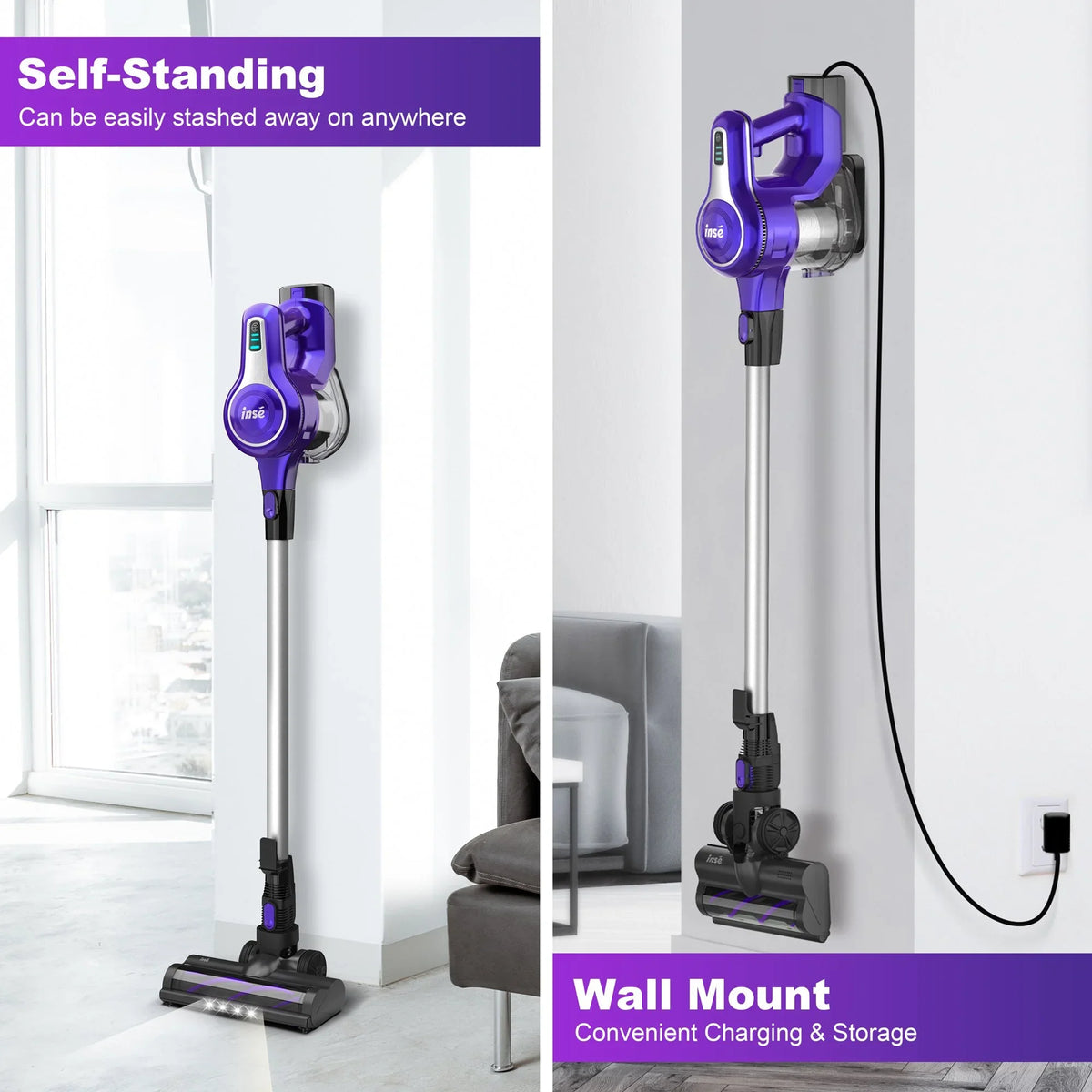 Brushless to Rechargeable Cleaner,10-in-1 - Runtime Battery Mins Hard Handheld,23Kpa Floor Lightweight for Motor Hair Vacuum,Up 45 Stick Carpet Purple Vacuum 2500mAh Cordless Pet 250W