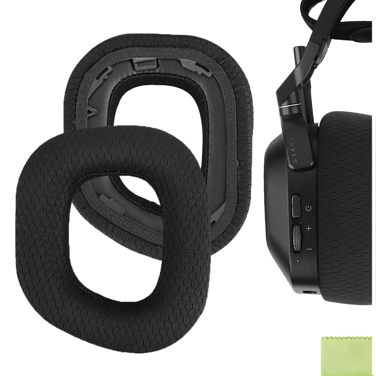 Cover Corsair Cushions, HS80 Ear Headphones for Ear Ear Geekria Cups Wireless Fabric Headset Mesh Replacement RGB Parts Comfort Repair (Black) Earpads, Pads