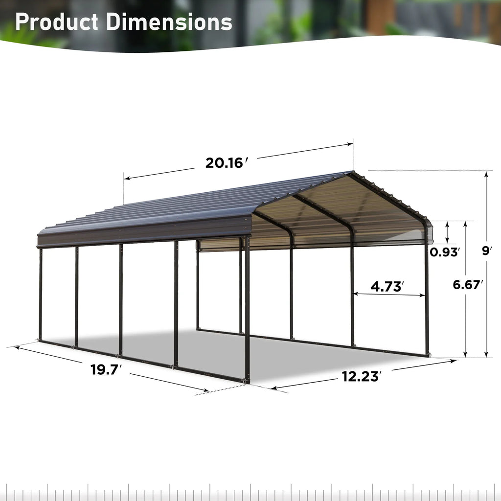 Carport Steel Galvanized Summit ft Car 12 Living Garage with Gray Storage Roof, Metal x Shelter, Heavy-Duty 20