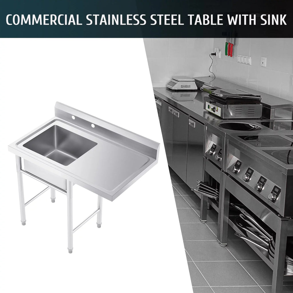 Steel w Backsplash Utility Drainboard Stainless Strainer for Kitchen Commercial Sink Wilprep Bar