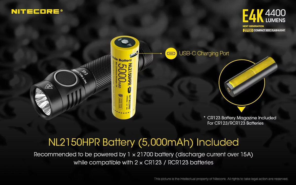 Lumens Charger and generation and Combo: Cord Eco-Sensa NITECORE Batteries - NL2150HPR Next Intelligent E4K 4400 Flashlight +UMS2 w/NL2150HPi USB