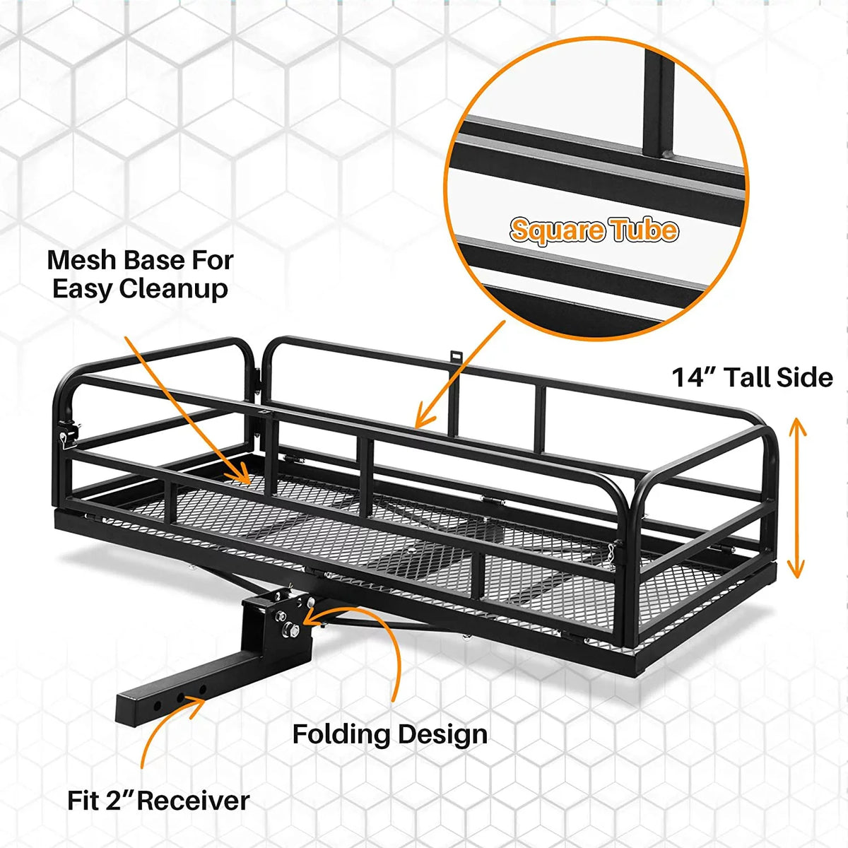 Waterproof for Luggage Carrier Fold Traveling Inch 60 Cargo Camping SUV 2 24 Pickup Cargo 500 Heavy Capacity Folding Bag Rack Up Lbs with x Duty Inch Hitch Receiver Basket