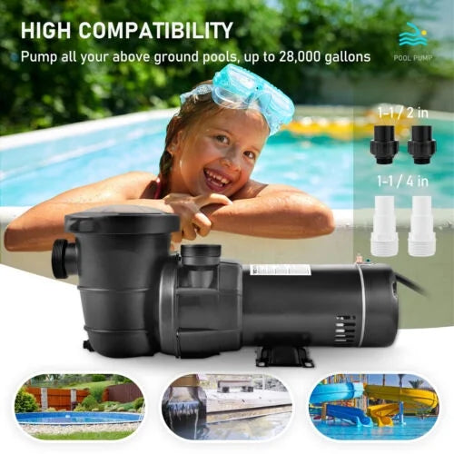 Pool Motor Filter Swimming Strainer 1.5HP 5547GPH Pump w/ Ground In/Above 41FT