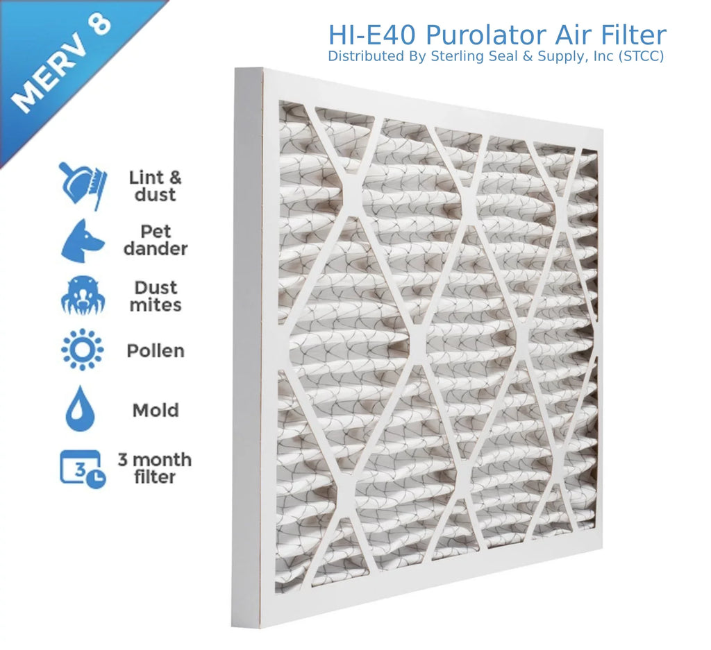 Hi-E 15x20x1, Extended 8, Mechanical MERV Filter, (6 40 Pleated Purolator Pack) Surface Air