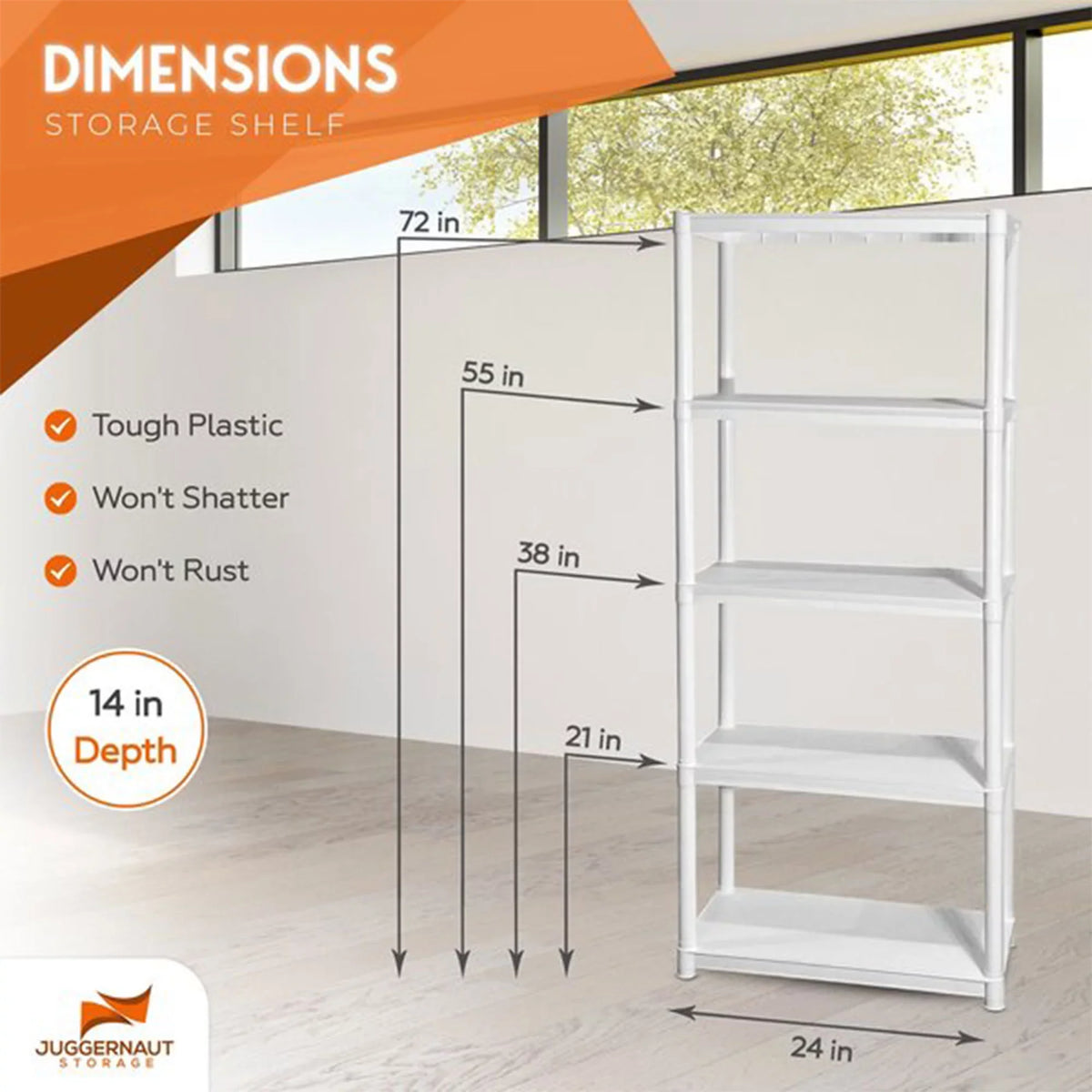 5 Juggernaut Plastic Storage Tier 75.5" Utility Shelving Garage/Shed Rack