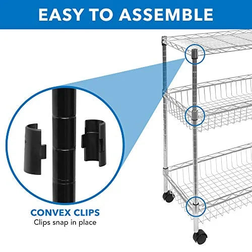 for Organization | Mesh Storage and Silver Storage 3-Tier Wire and | Handle Metal Kitchen Cart Multi-Function Rolling with Heavy-Duty Wheels Mount-It! Cart Trolley |